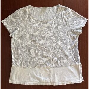 icantoo Women's Mermaid Paisley Peacock T-Shirt Top White Black Large Made USA